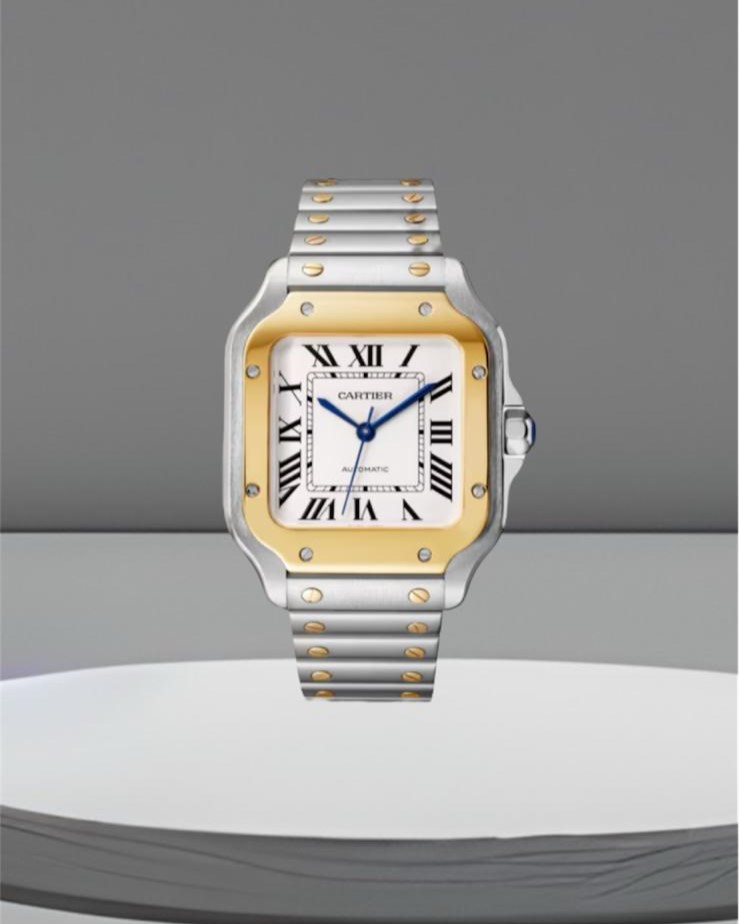 Cartier Santos Çift Renk Beyaz Kadran Erkek Kol Saati L-1524